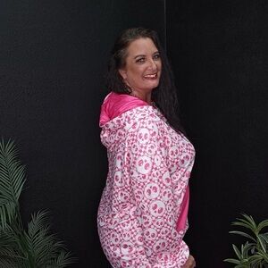 Pink Skull Pattern Hoodie with front pink pocket